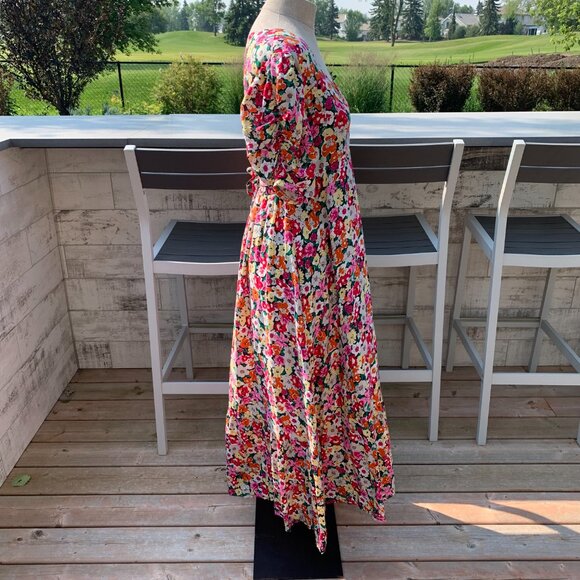 Vintage 80s Babydoll Floral Puff Sleeve Ruffle Prairie Cottagecore Maxi Dress - Picture 5 of 16